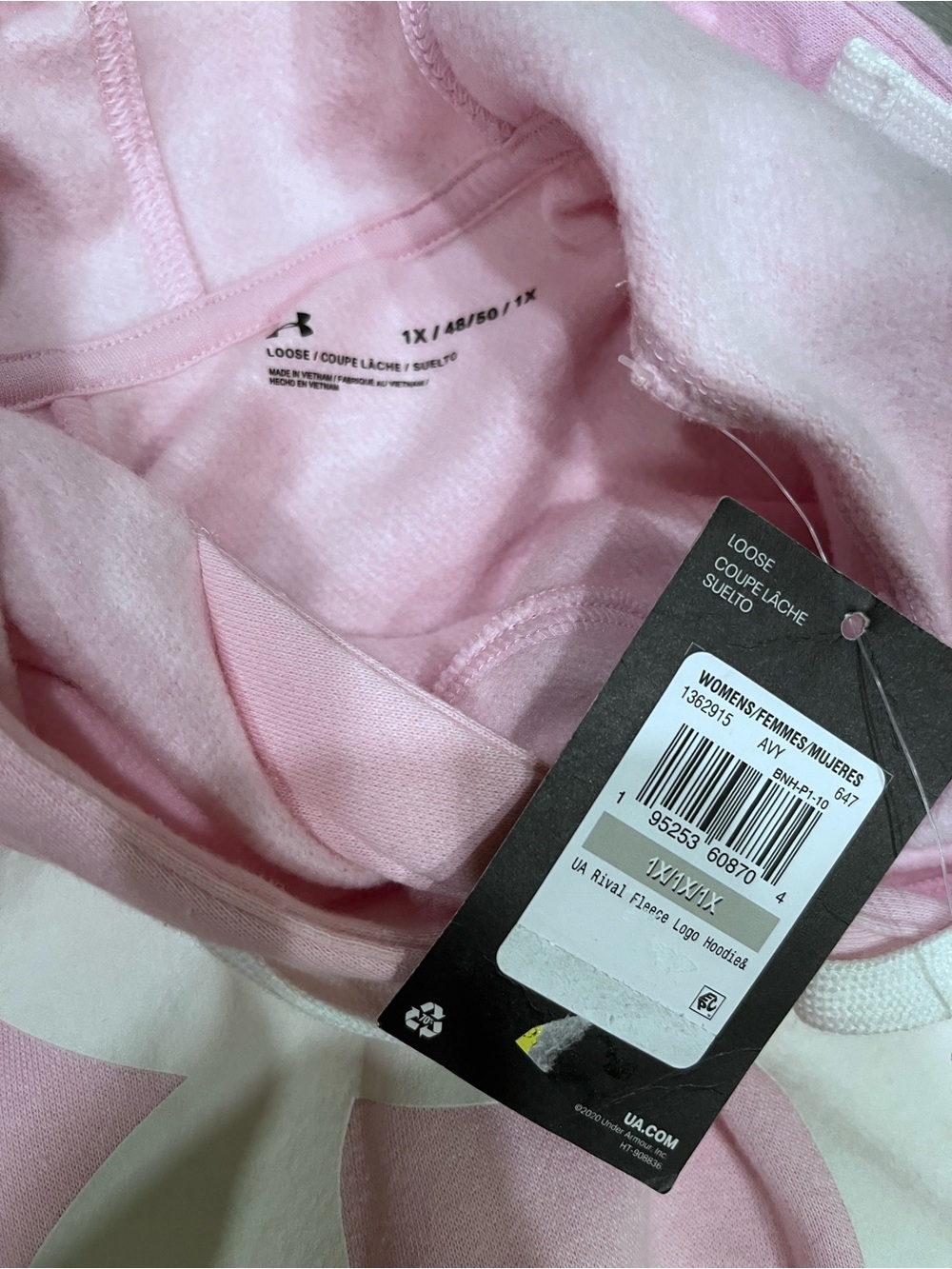 Under Armour Pink and White Logo Pullover Hoodie - Picture 3 of 3